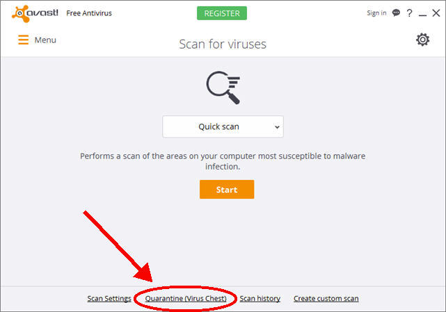 Avast Antivirus window