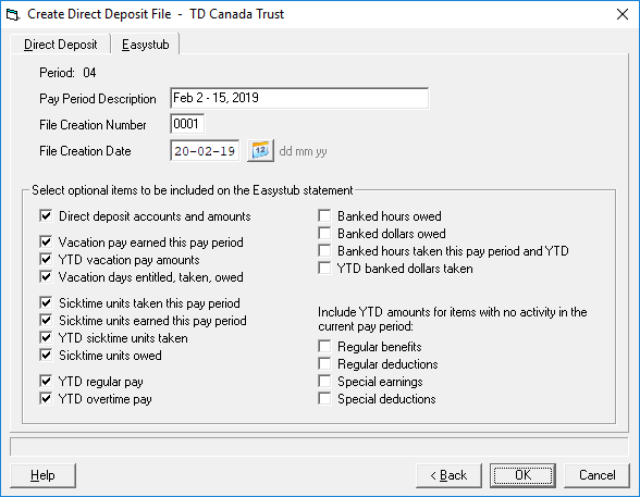 Create Direct Deposit File