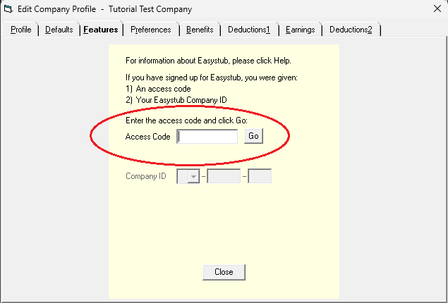 Access Code entry field in the yellow popup window