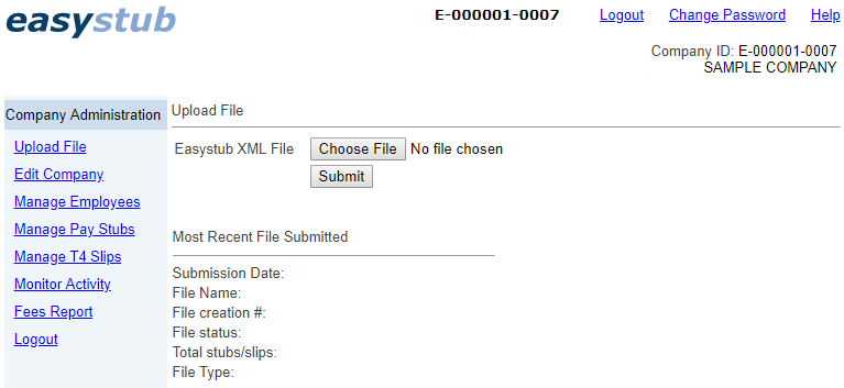 Easystub's Upload File page