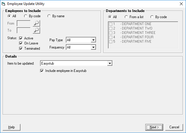 Employee Update Utility window