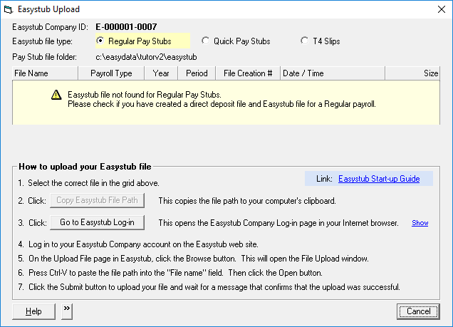 Easypay's Upload File window