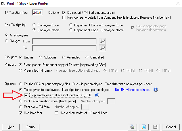 Print T4 Slips window