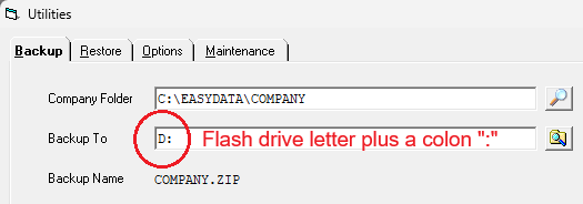 Utilities Backup tab