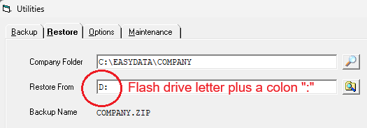 Utilities Restore tab