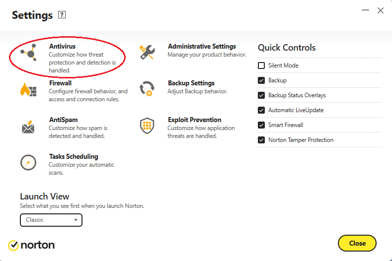 Norton Antivirus Settings